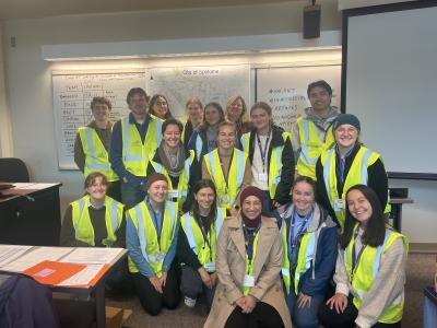 students in reflective vests